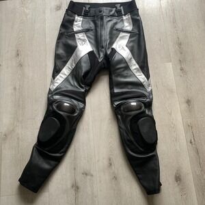 MensTRIUMPH MOTORCYCLE Pockes Leather L Pants padded knee black gray